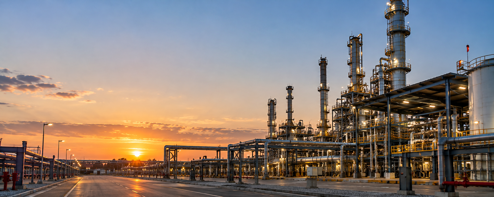 Refinery engineer at golden dusk